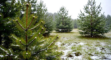 Pine tree covered with snow in the forest. Winter landscape.の素材