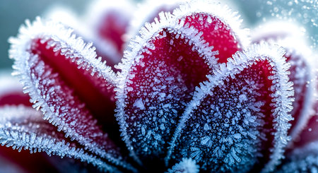 Close-up of a flower covered with hoarfrost. Macroの素材