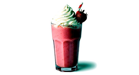 strawberry milkshake isolated on white background with clipping pathの素材