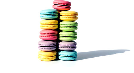 Colorful macarons isolated on white background, clipping path includedの素材