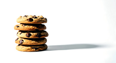 Chocolate chip cookies isolated on white background, shallow depth of fieldの素材