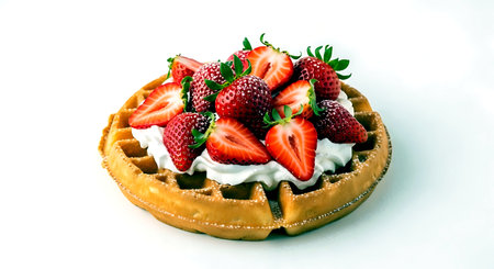 Strawberry tart with whipped cream and fresh berries on white backgroundの素材