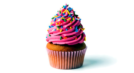 Cupcake with colorful sprinkles isolated on a white background.の素材