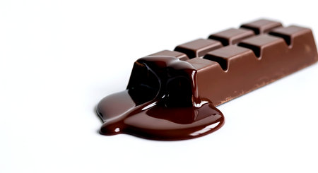 Chocolate bar with chocolate syrup isolated on white background. Sweet food.の素材