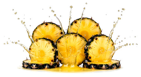 Pineapple slices with water splash isolated on a white background.の素材