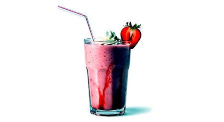 Strawberry smoothie isolated on white background with clipping path.の素材