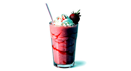 Strawberry smoothie in a glass on white background, isolatedの素材