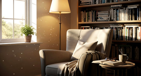 interior of living room with armchair and lamp, 3d renderの素材