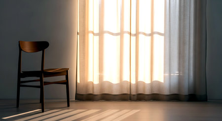 3d render of a chair in a room with window blindsの素材
