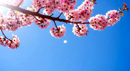 cherry blossom on blue sky background. spring season concept.の素材