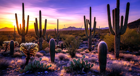 Sunset over Saguaro National Park, Arizona, USA.の素材