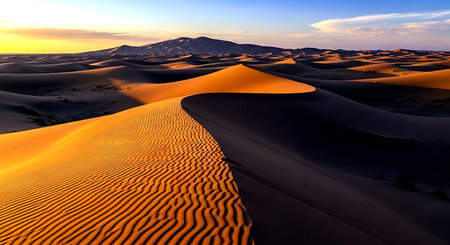 Sand dunes in the Sahara desert at sunset. Morocco. Africaの素材