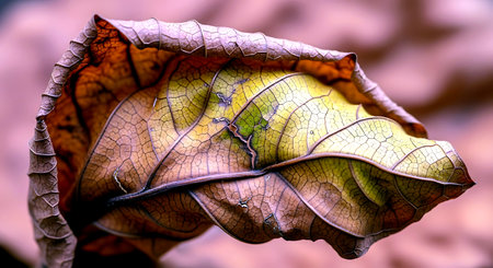 Close up of dry leaf texture background. Selective focus with shallow depth of field.の素材