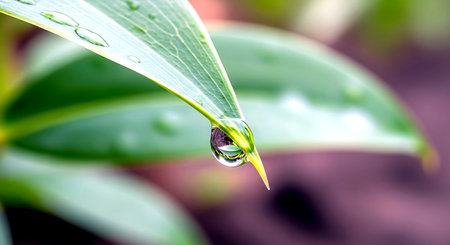 Water drop on green leaf with bokeh background, nature conceptの素材