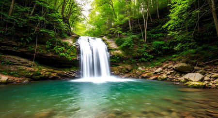 Beautiful waterfall in the forest. Waterfall in deep forest.の素材
