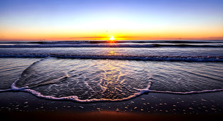 Beautiful sunset on the beach of the Baltic Sea in Poland.の素材