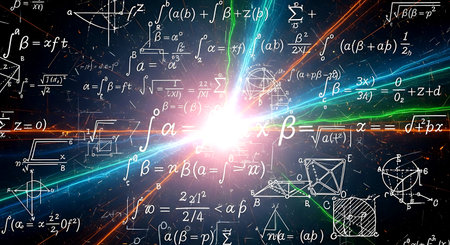 Digital composite of math formula and light flare against black background 3dの素材