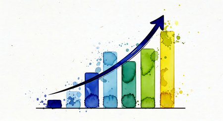Growth chart with watercolor splashes on white paper background.の素材