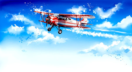 Airplane in the sky with clouds. Vector illustration. Eps 10の素材