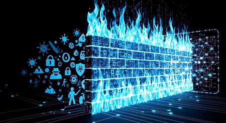 Futuristic cyber security concept with binary code. 3D renderingの素材