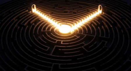 Labyrinth. 3d rendering of a labyrinth with an entrance and exitの素材