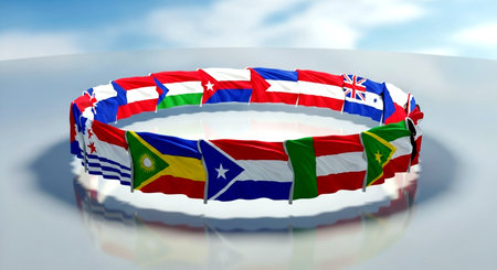 wedding rings with flags of the world 3d render illustrationの素材