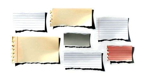 Pieces of torn paper with space for your message on white backgroundの素材