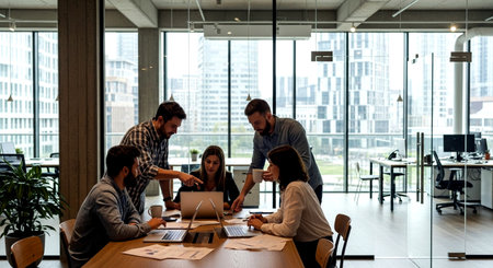 Group of business people discussing business plan  in the modern office.の素材