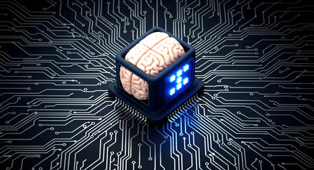 Digital illustration of brain in circuit board  3D rendering of artificial intelligenceの素材
