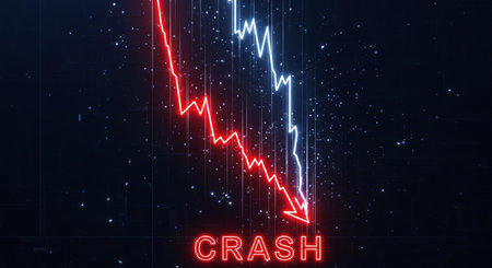 Illustration of a red graph with the word crisis on a dark backgroundの素材