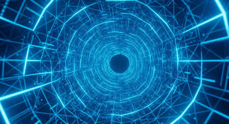 3d illustration of abstract background with neon lights and tunnel. 3d renderingの素材