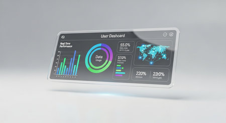 Futuristic user interface with graphs and charts. 3d renderingの素材
