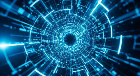 3D rendering of abstract digital technology concept. Futuristic hud tunnelの素材