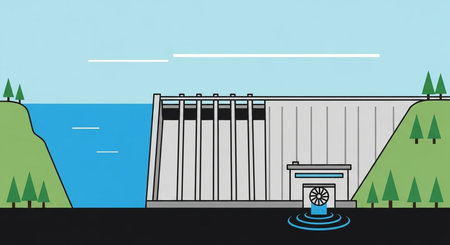 Hydroelectric power station in the flat style. Vector illustration.の素材