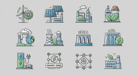 Energy and Power icons set, thin line design, vector illustration.の素材