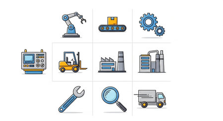 Industrial icons set. Vector illustration of factory icons for web designの素材