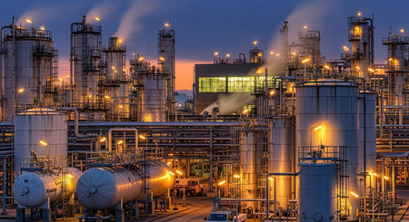 Oil refinery at twilight, petrochemical plant, petrochemical industryの素材