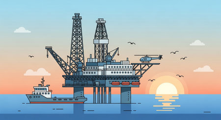 Oil platform. Oil and gas industry. Vector illustration in flat styleの素材
