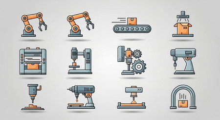 Industrial machine icons set. Vector illustration of industrial machine icons.の素材