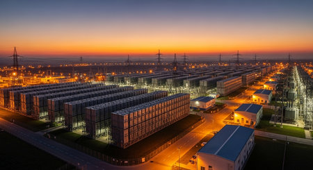 Aerial view of the industrial area at sunset. Drone photography.の素材
