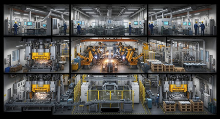 3d rendering of a factory interior with production line and conveyor beltの素材