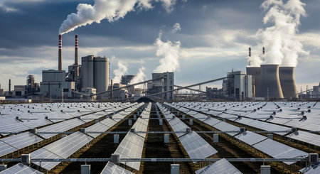 Power plant with photovoltaic panels for renewable electric production.の素材