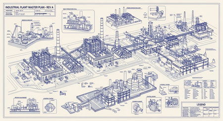 Sketch of industrial area. Vector illustration in vintage style.の素材
