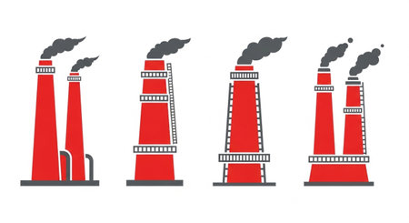 Industrial chimneys with smoke on white background. Vector illustration.の素材