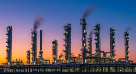 Oil refinery at sunset, petrochemical plant, petrochemical industryの素材