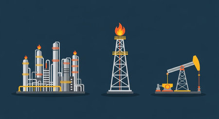 Oil industry icons set. Flat illustration of oil industry icons for web designの素材