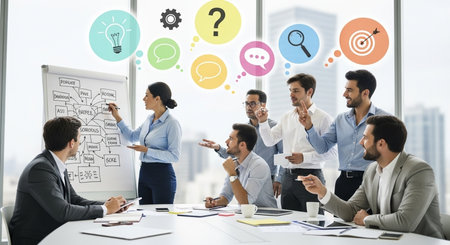 Group of diverse business people working together in modern office. Brainstorming conceptの素材