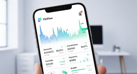 Smartphone with stock market app on the screen. All screen graphics are made up.の素材