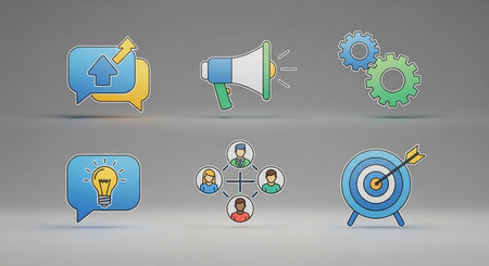3d rendering of a set of marketing icons on a gray backgroundの素材