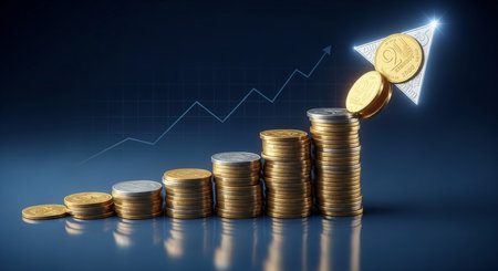 Investment concept, Coins graph stock market 3d render illustration.の素材